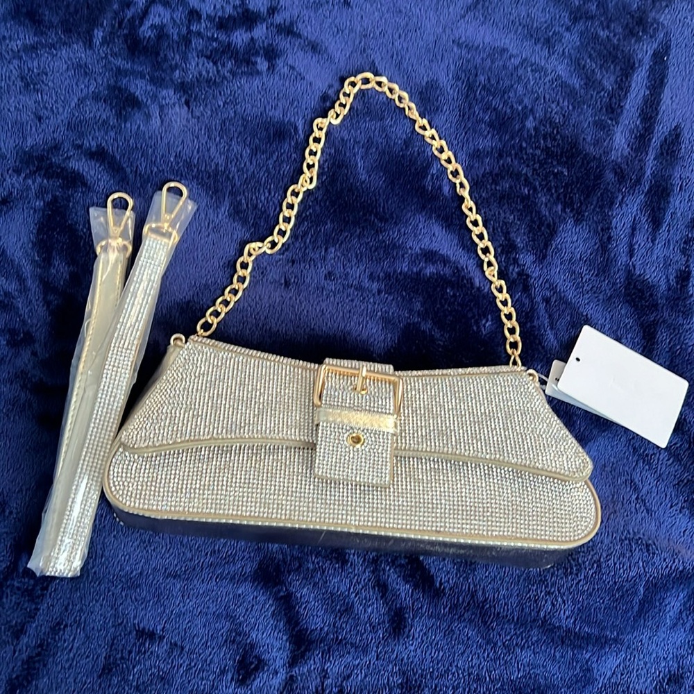 Gold and rhinestone shoulder bag!